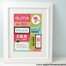 Personalized Baby Girl Birth Announcement, Custom Nursery Art, Children's Decor Print Pink/Green/Turquoise Blue 8 x10