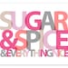 Sugar and Spice Personalized Girls Room Wall Art , Pastel and Neon, Pink Turquoise Yellow Green OR Choose your own colors