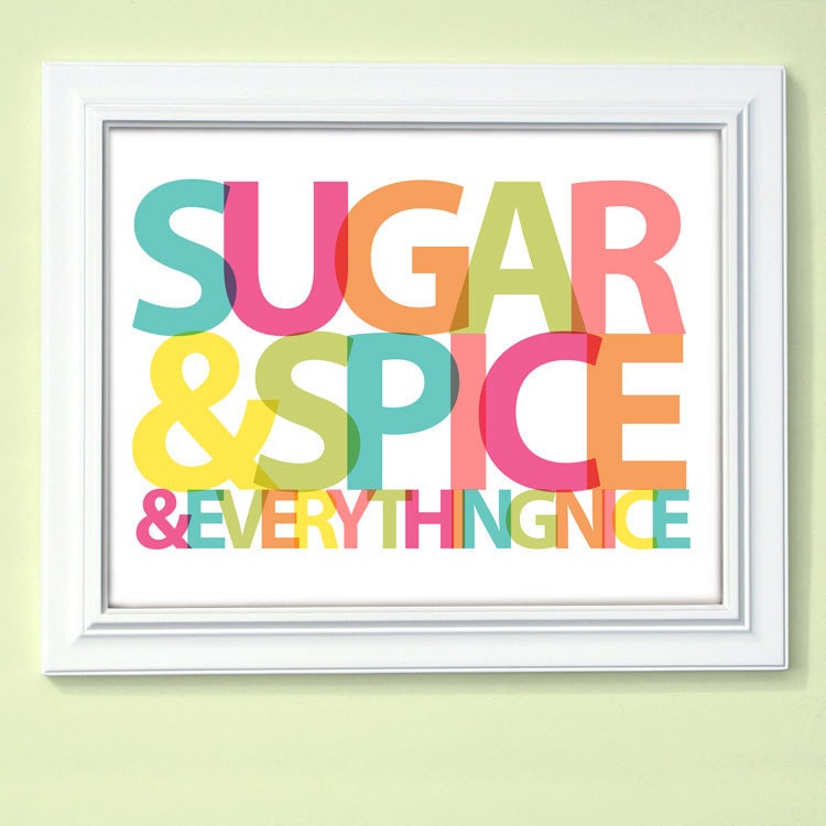 Sugar and Spice Personalized Girls Room Wall Art , Pastel and Neon, Pink Turquoise Yellow Green OR Choose your own colors
