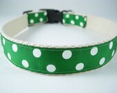 Hemp dog collar - Green Polka Dot