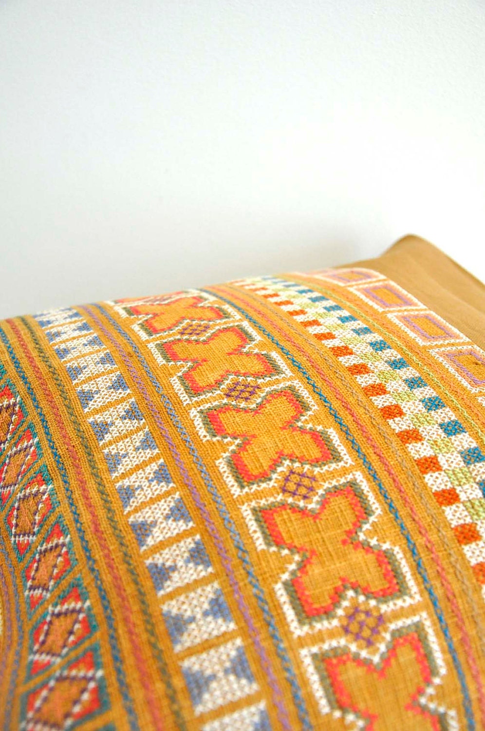 Hand stitched Hmong hill tribal tote in Mustard yellow