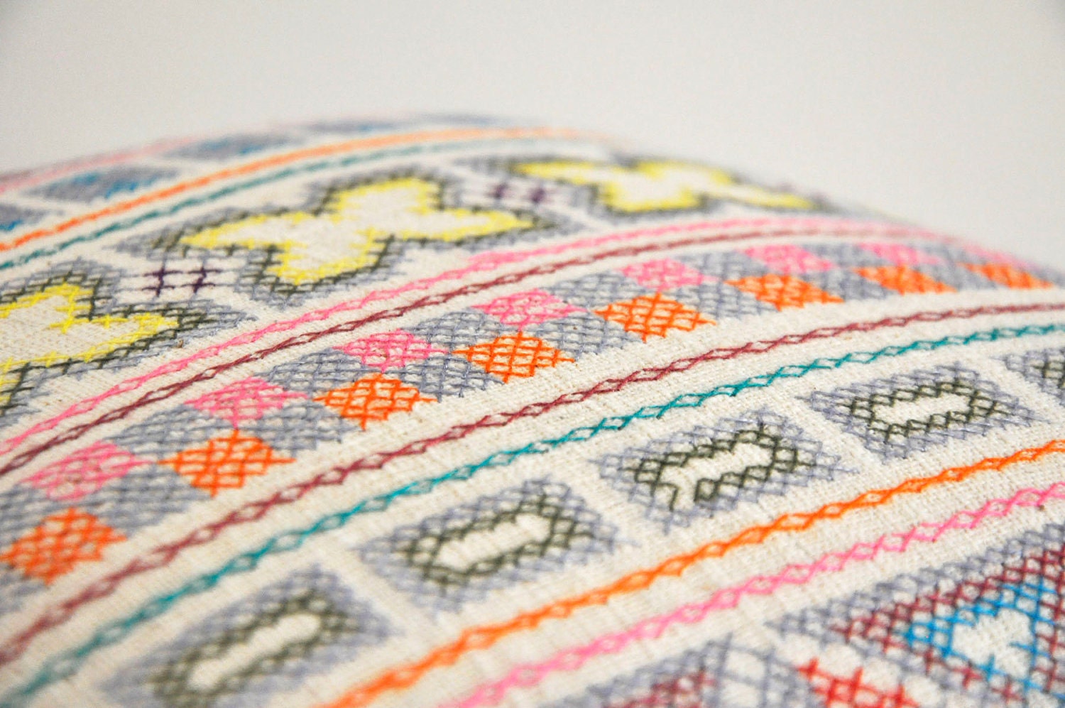 Pastels / cream Chiang Mai hand- stitched tribal cotton pillow cover