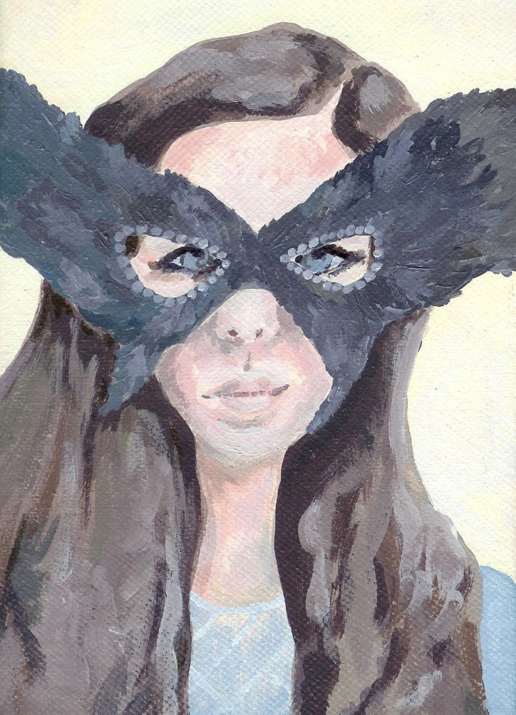 feather mask, original painting