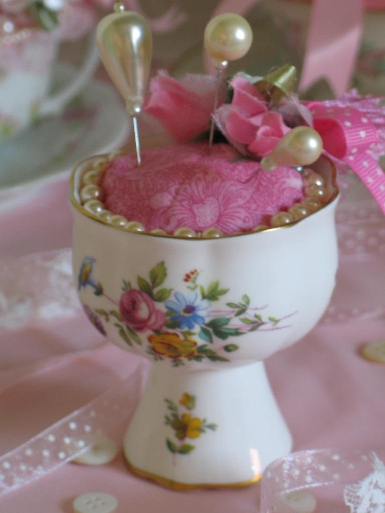 Spring Bouquet Vintage Minton Bone China Egg Cup Pincushion.