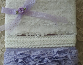 VINTAGE LACE, WHITE And Lavender, Over 8 - 1/2 Yards, Embellishments, Gorgeous.