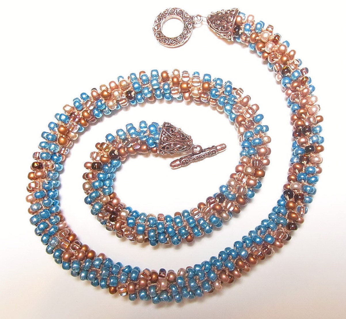 Crochet Rope Necklace, Beadweaving, Beaded Necklace, Beaded Crochet Necklace, Spiral Beaded Necklace