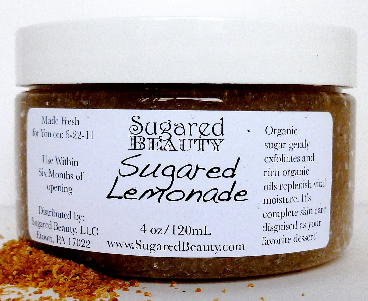 Tart Lemon Sugar Scrub with Organic Ingredients. Four Ounces. Gluten Free and Vegan with Organic Coconut Oil and Raw Sugar.