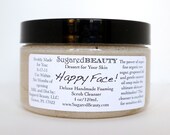 Facial Cleanser and Scrub. Vegan. Four Ounces, Handmade with SuperFine Organic Raw Sugar and Gentle Coconut Oil Soap