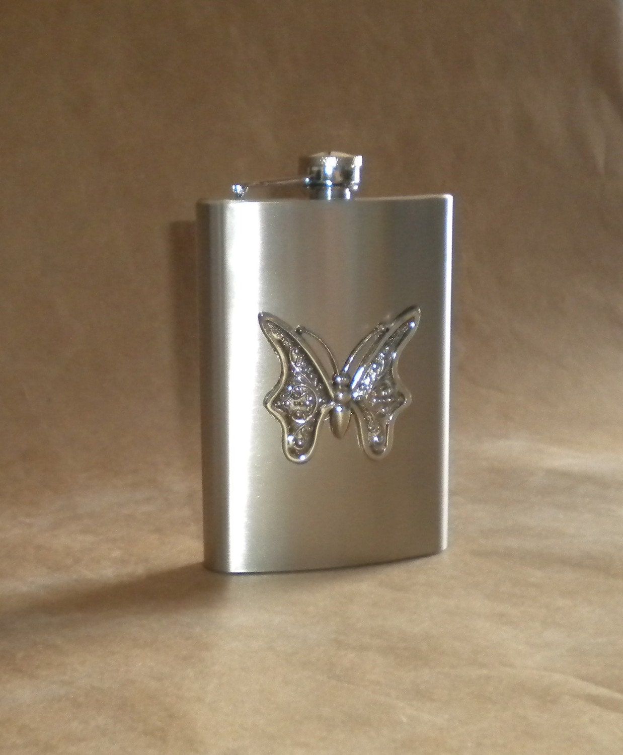 Silver Butterfly 8 Ounces Stainless Steel Gift Hip Flask
