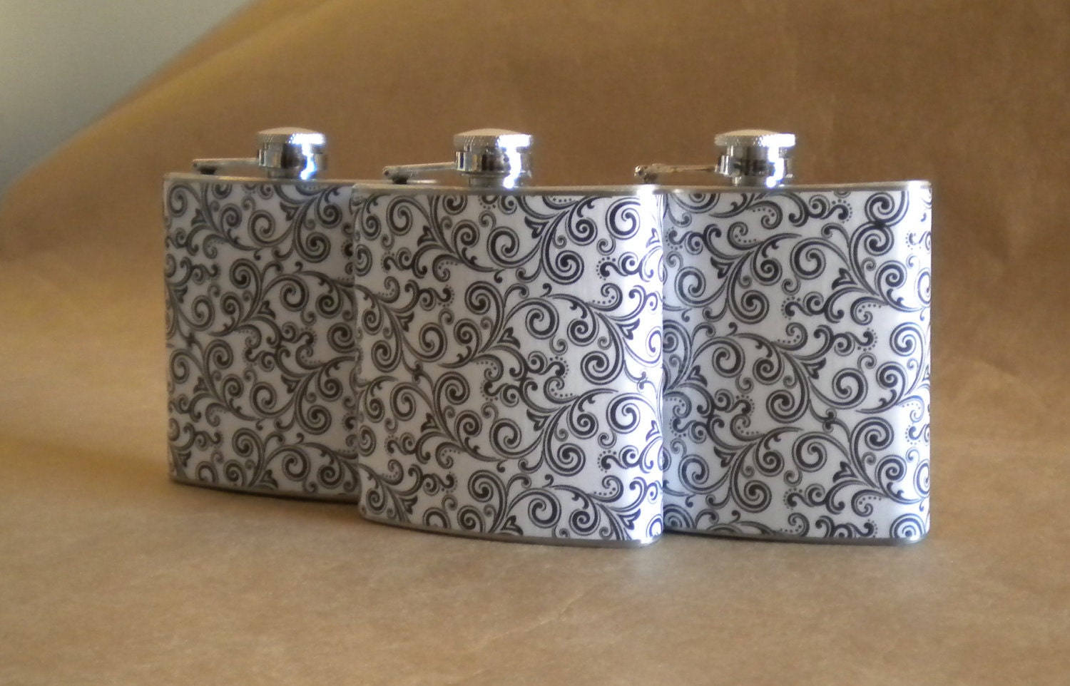Flasks Set of ANY 3 Print Design 6 ounce Stainless Steel Bridesmaids Flasks KR2D 4853