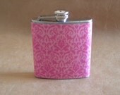 Pink on Pink Damask Print 6 ounce Stainless Steel Girl Gift Flask KR2D 5157