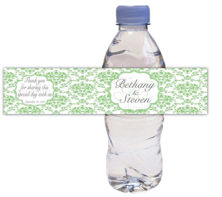 Elegant Personalized Wedding Floral Damask Waterproof Water Bottle Labels - 105 Labels - You Pick the Color