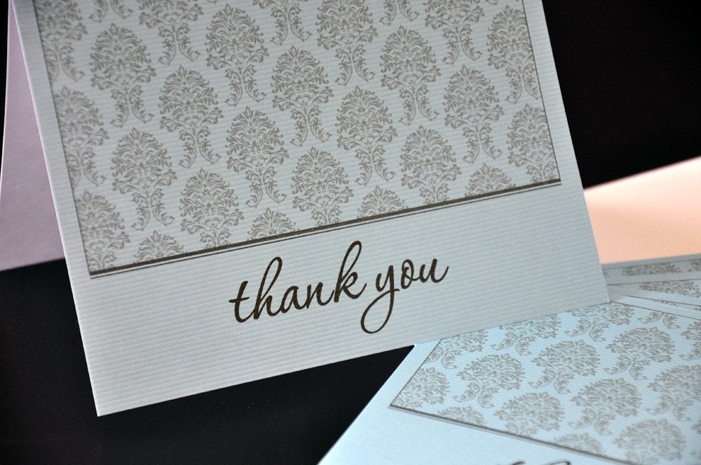 5 Blue Damask Thank You Cards