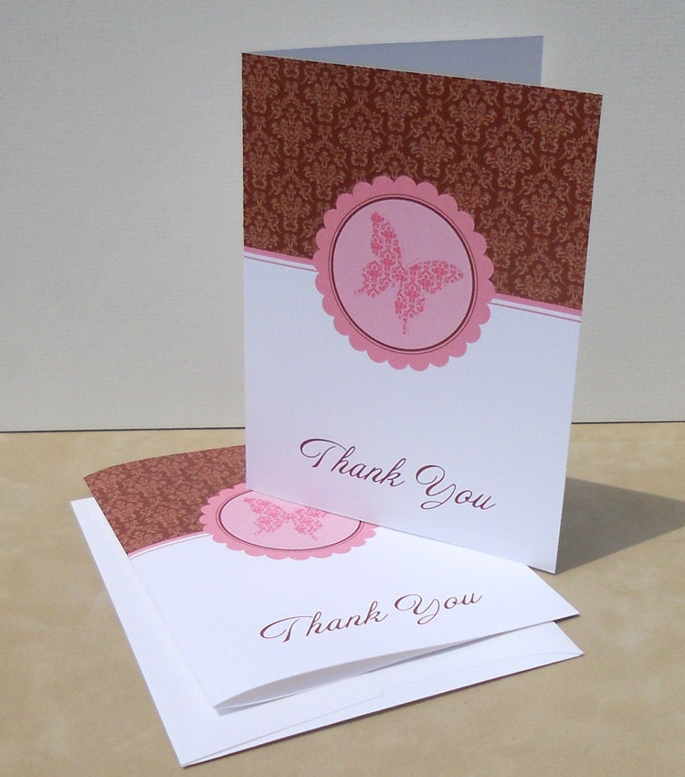 Damask Butterfly Thank You Cards - Set of 10