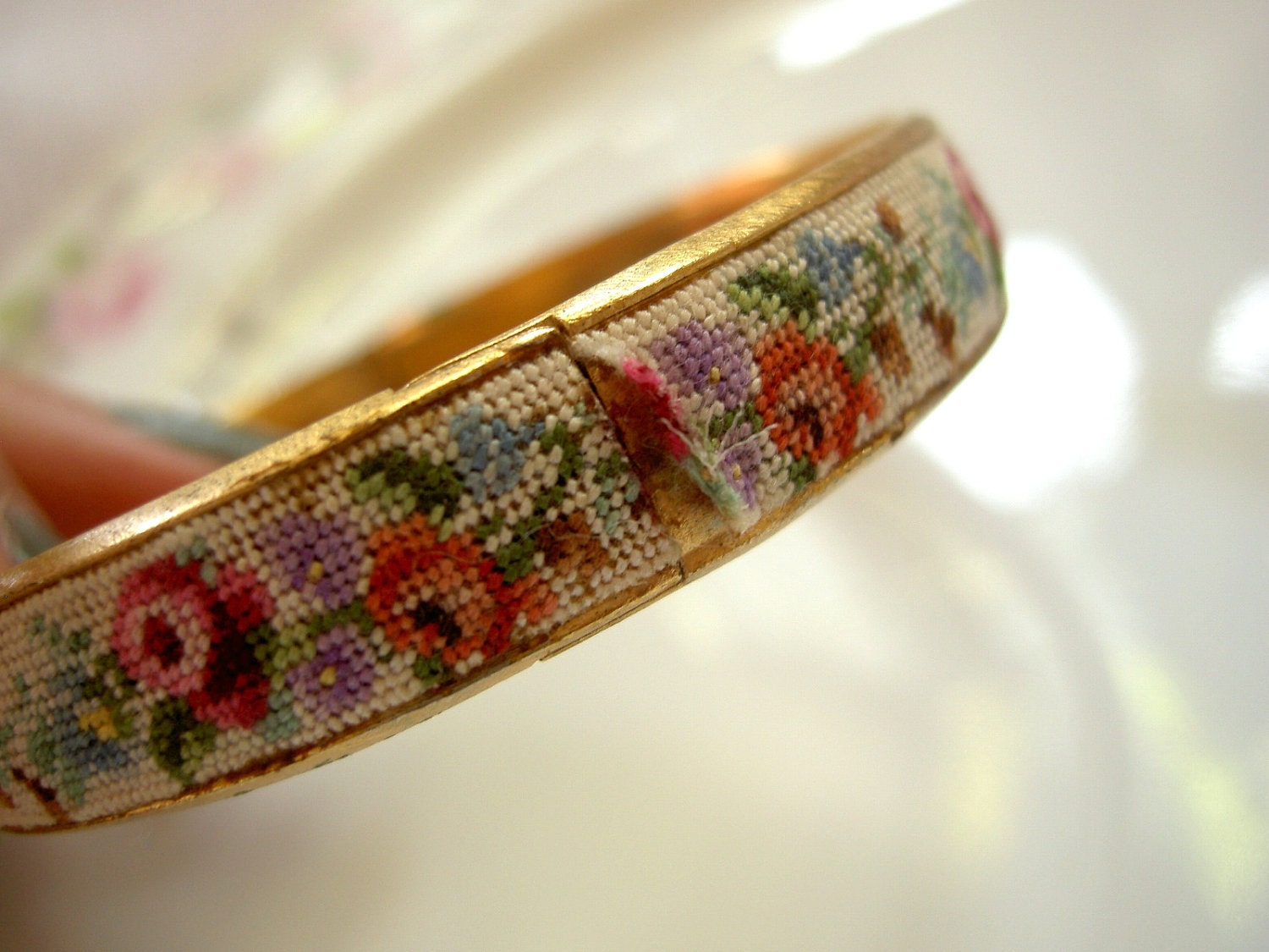 Vintage Needlepoint Bangle Bracelet