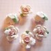 Soft Pastel Pink Ceramic Rose Flower Flat Back 27mm Cabochons with Green Leaf - Qty 3