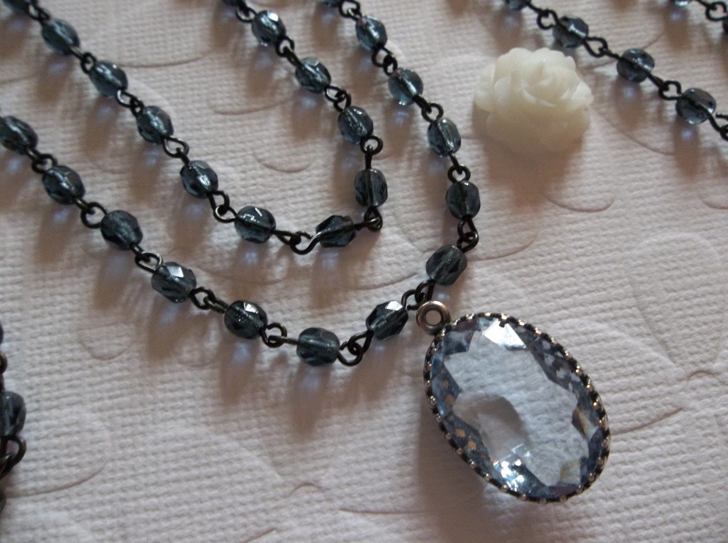 Montana Blue 4mm Fire Polished Glass Beads on Jet Black Beaded Chain - Qty 18 Inch strand