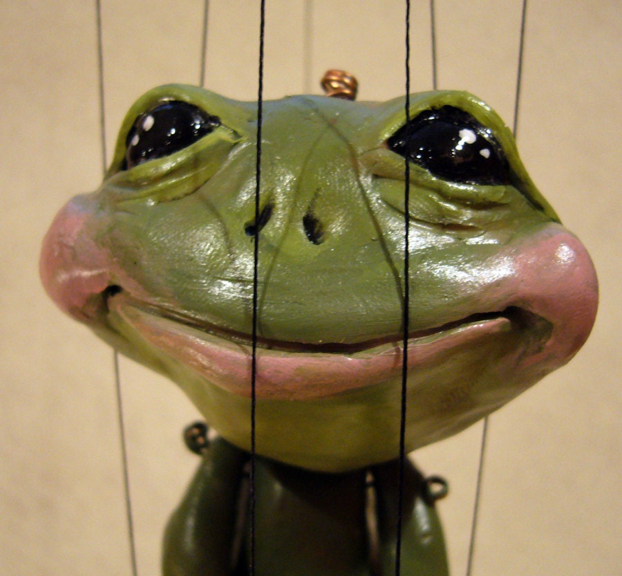 Frog Marionette, hand-made, OOAK