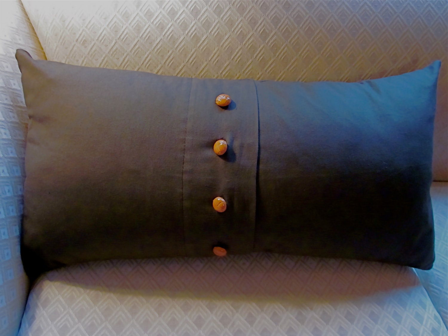 Brown Lumbar Pillow Cover with Leather Buttons
