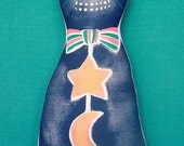 Stenciled BLACK CAT Cloth doll figure Primitive Halloween EHAG Folk Art Susan Brack