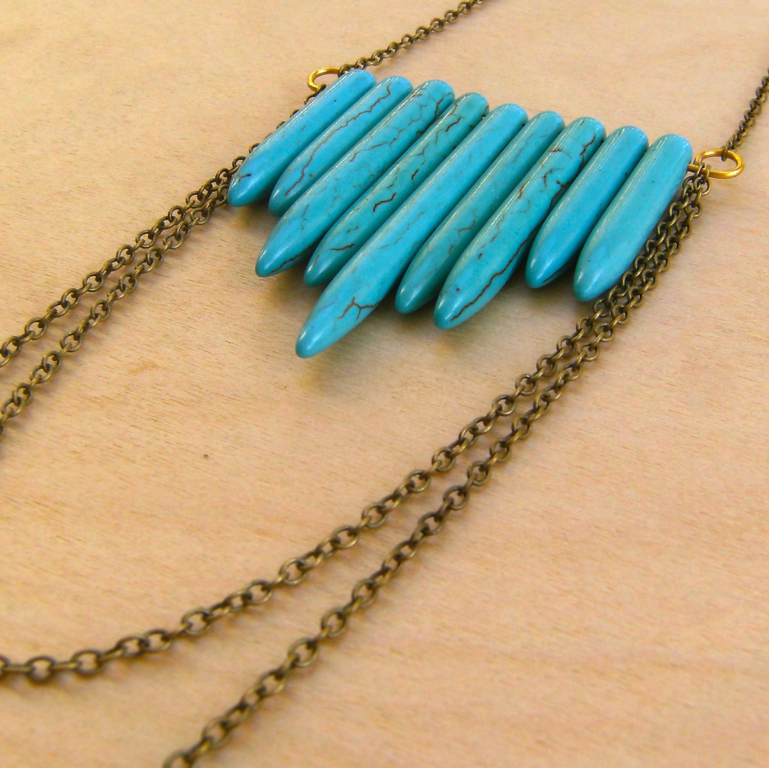 Turquoise Spears Long Brass Chain Necklace