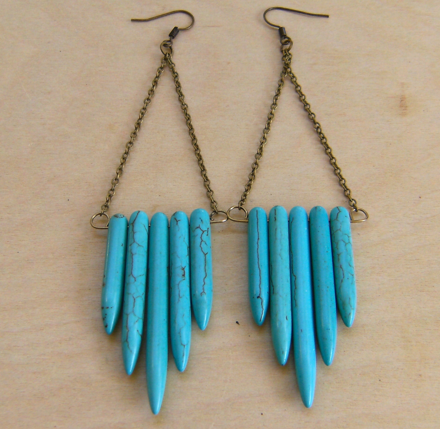 Turquoise Spikes Long Chain Earrings