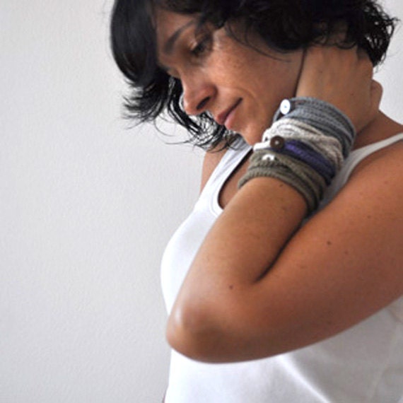 Crochet Bracelet and Necklace in one piece. Blue .