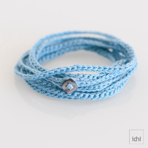 Crochet Bracelet and Necklace in one piece. Blue .