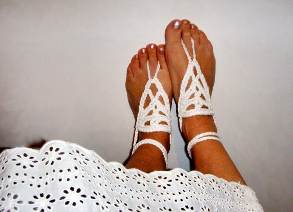 Jewelry Anklet Foot Body Hippy Chic Bracelet Fiber Crochet Dream of summer Bohemian Summer fashion White