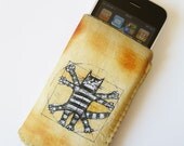 Soft iPhone 4S Case Da Vinci Vitruvian Cat - iPhone 5 Cozy - Felt iPhone Case