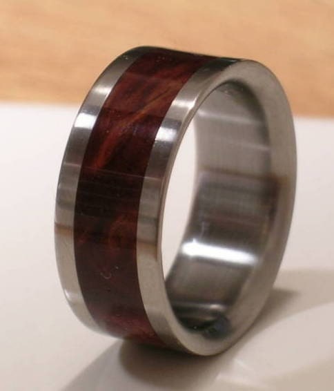 Titanium Ring Desert Iron Wood Band Mens or Ladies Custom Made Brown WOODEN WEDDING Bands