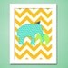 Chevron Elephants Wall Art Poster, Printable and Frameable, Mother and Baby Modern Print, Blue and Green, 11x14, 8x10, and 5x7