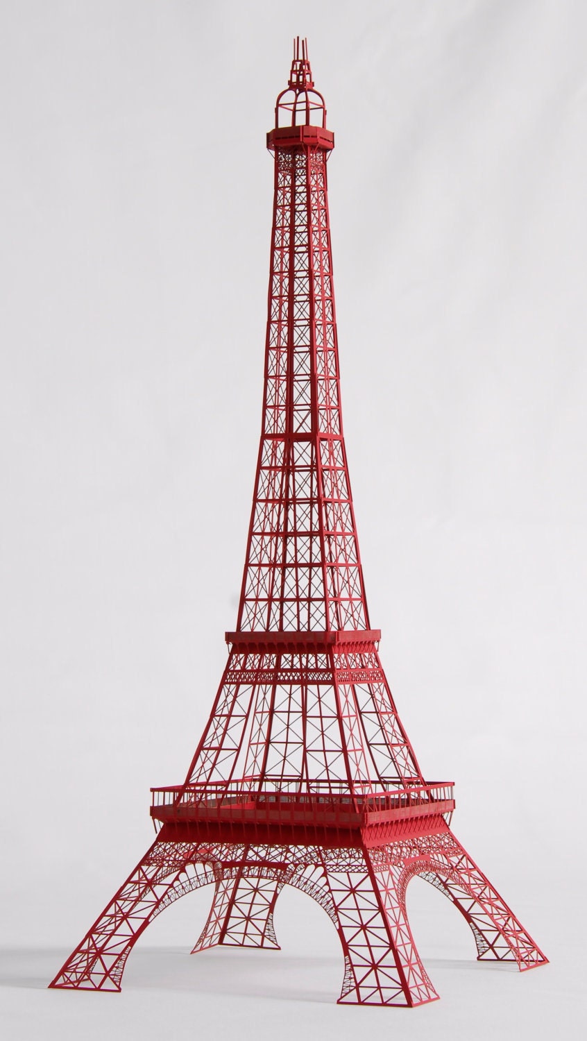 22" Papercraft Red Eiffel Tower Model with Full Observation Decks