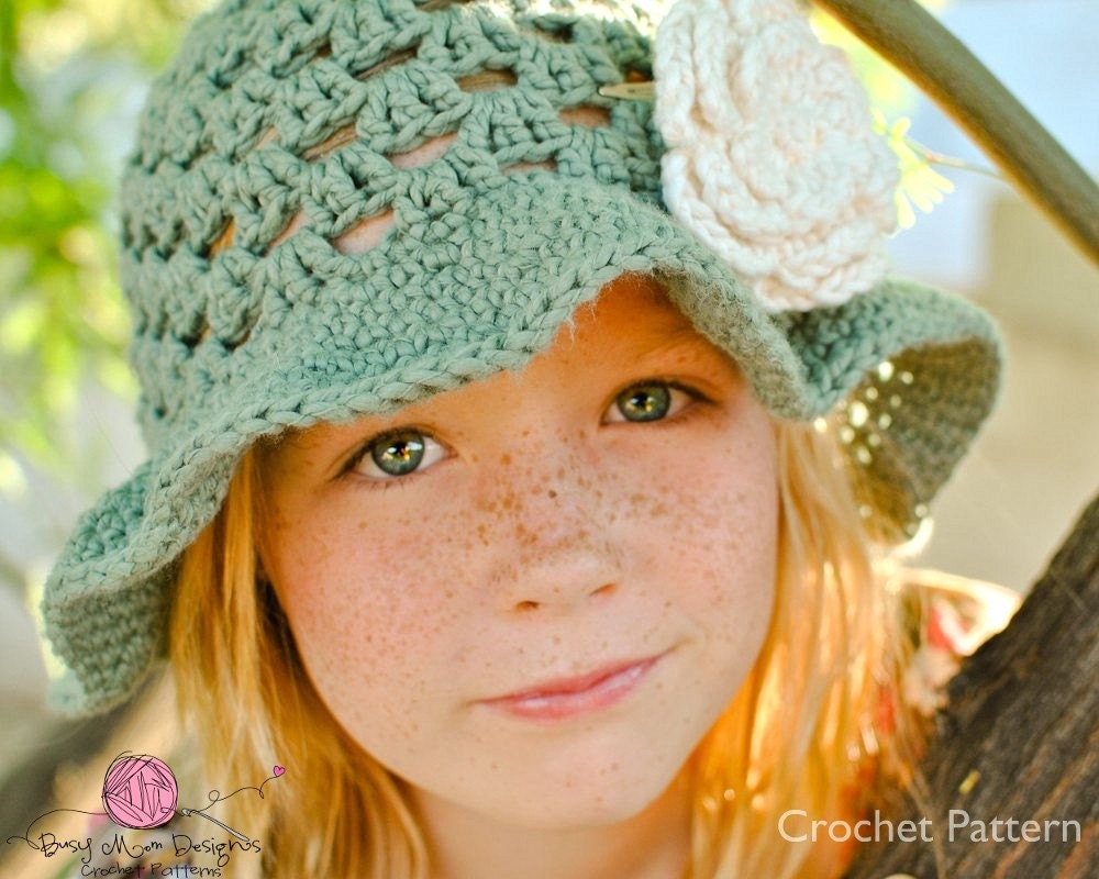 Summer Fling Sun Hat CROCHET PATTERN - with 3 Layer Flower - All sizes included - Fast and Easy - pdf 103 - Sell what you Make - BusyMomDesigns