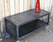 Handmade rolling metal media cabinet, TV stand, entertainment center, coffee table, wine cart