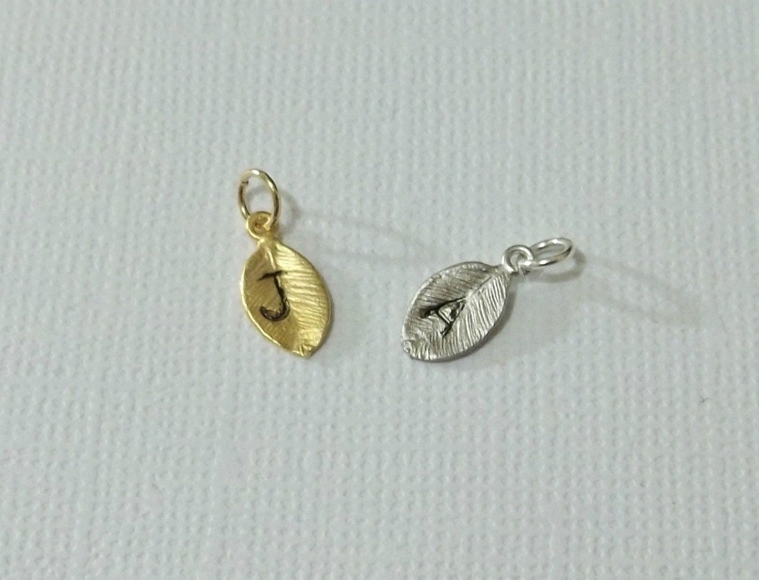 Custom Initial Leaf Engraved Charm Gold or by LovelyJewelsBoutique