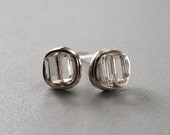 Ghost Grey Wire-wrapped Stud Earrings - Swarovski Crystal Square Cube Posts -Style Pixie