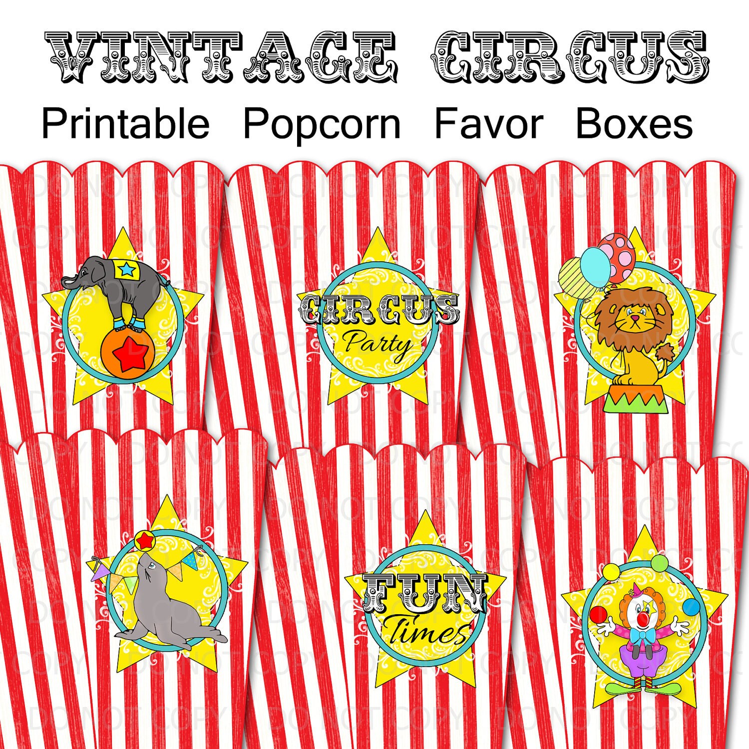 Printable DIY Vintage Circus POPCORN Favor by onelovedesignsllc