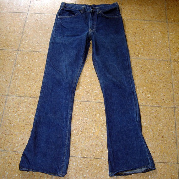 flared dark blue jeans