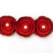 Red leather cabochon flowers. Jewelry supplies. Set of 3