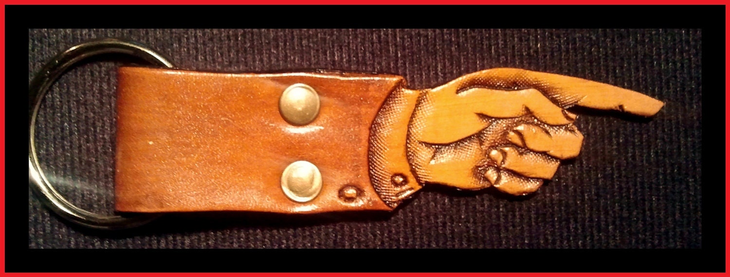 Pointing hand leather keychain