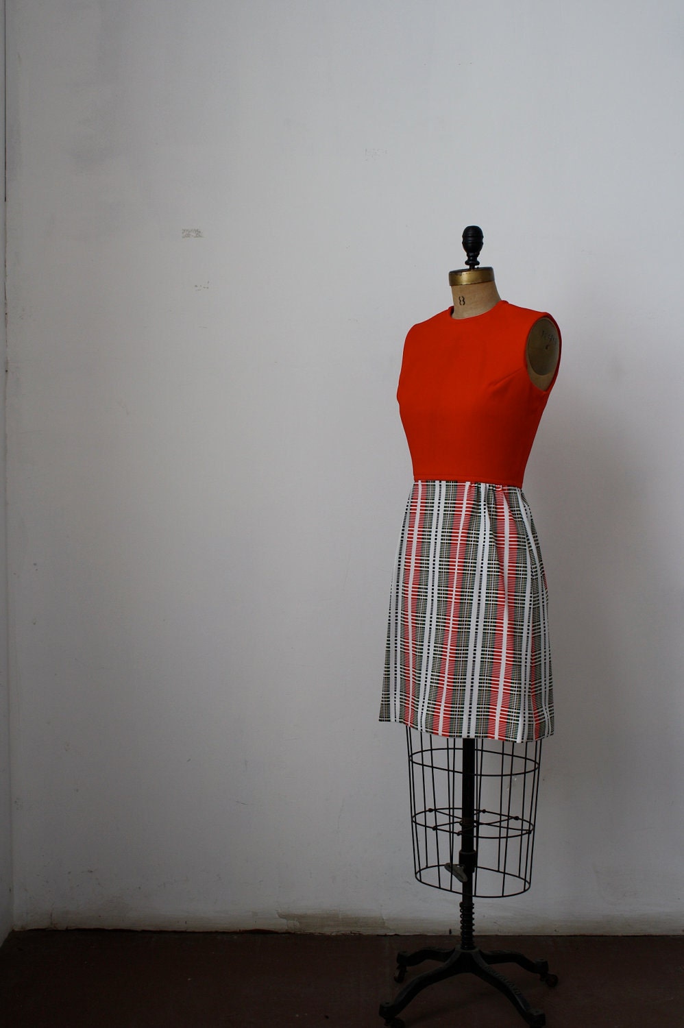 1960's Mod Red and Plaid Dress