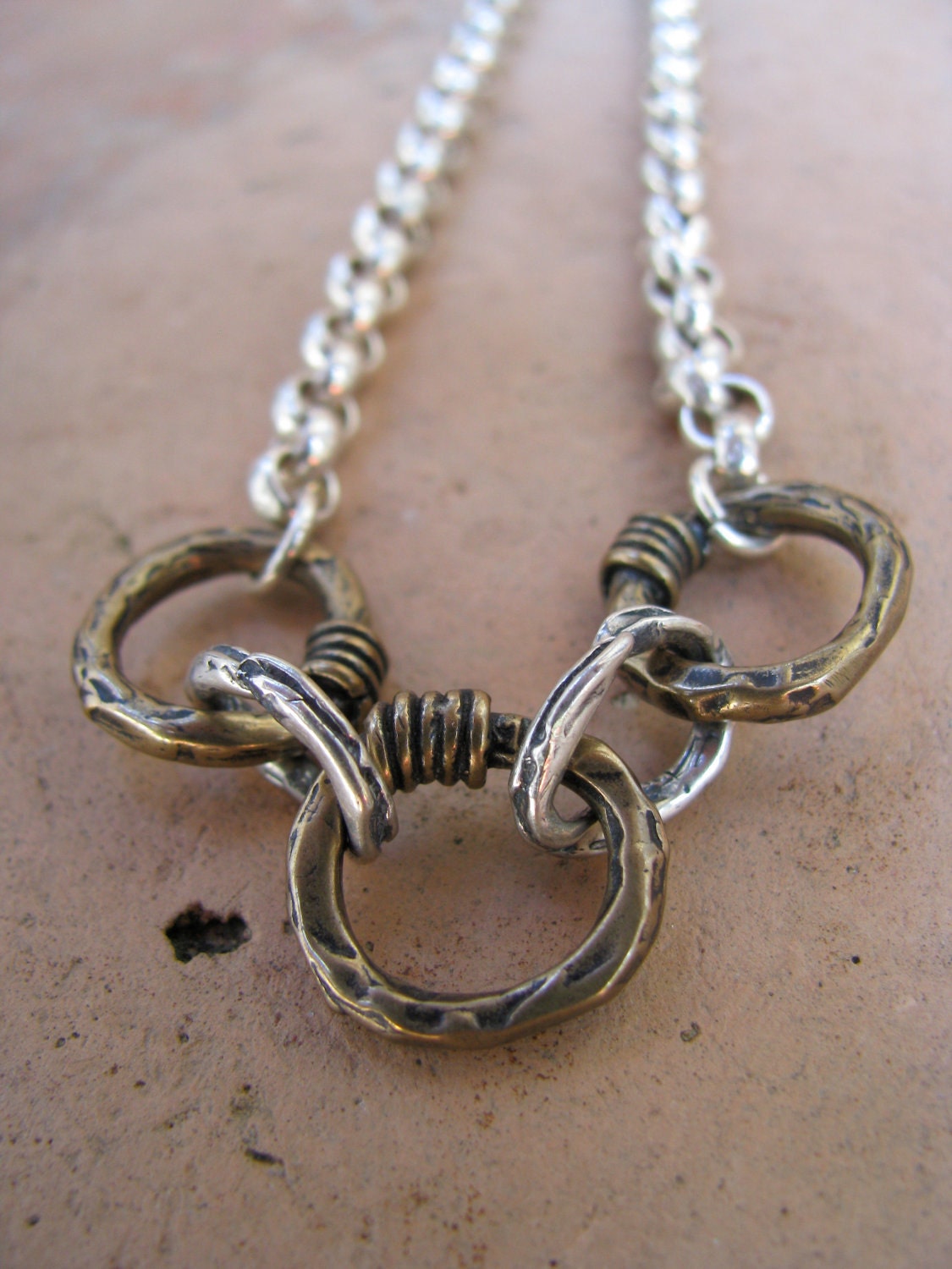 Sterling Silver and Bronze Chain Link Necklace with Sterling Silver Clasp