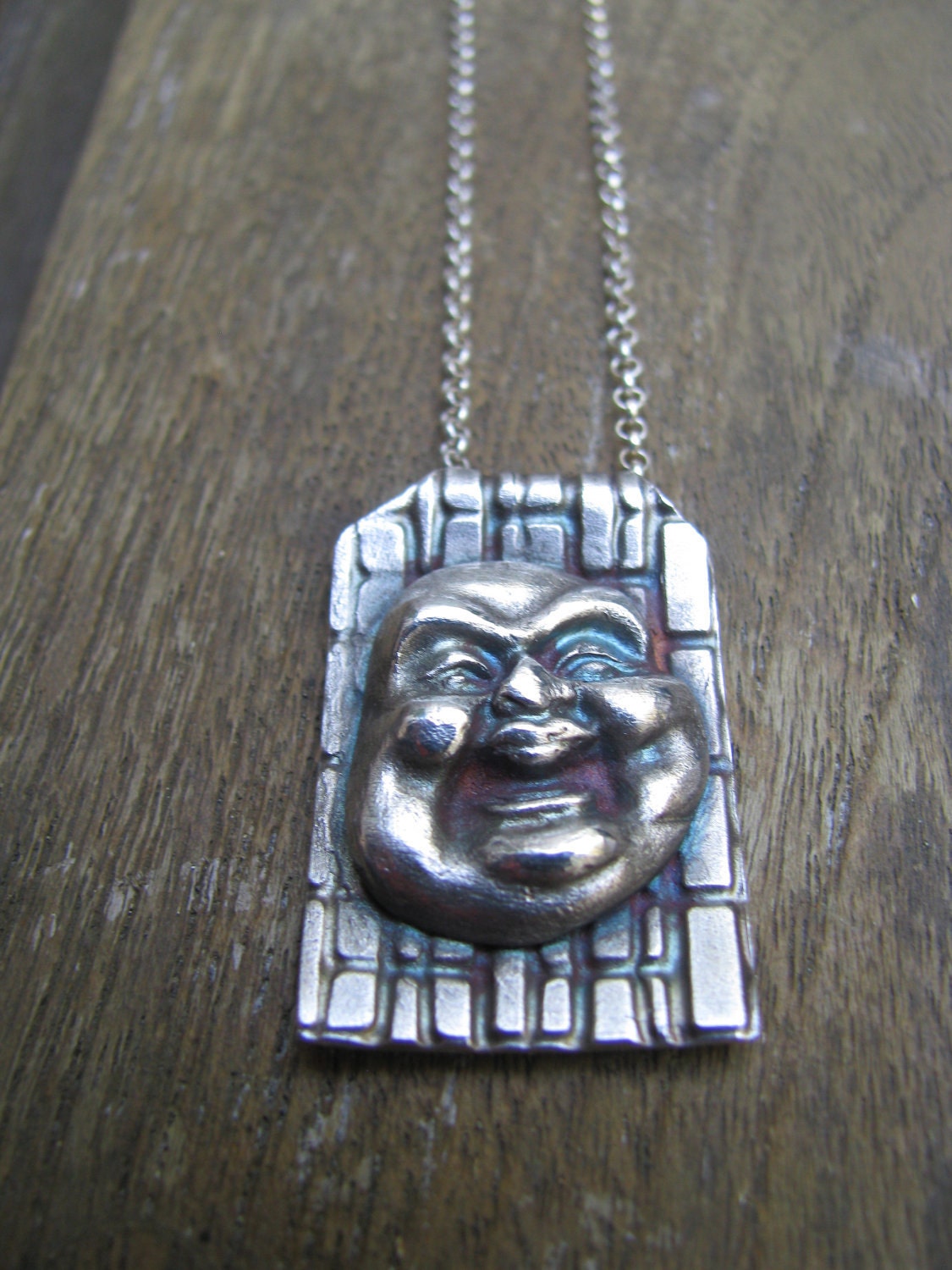Your Personal Handmade Buddha Fine Silver Patina Necklace on a Sterling Silver Chain