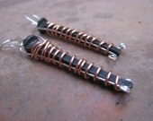 Antique Black Australian Nail Earrings with Copper and Sterling Silver Wire