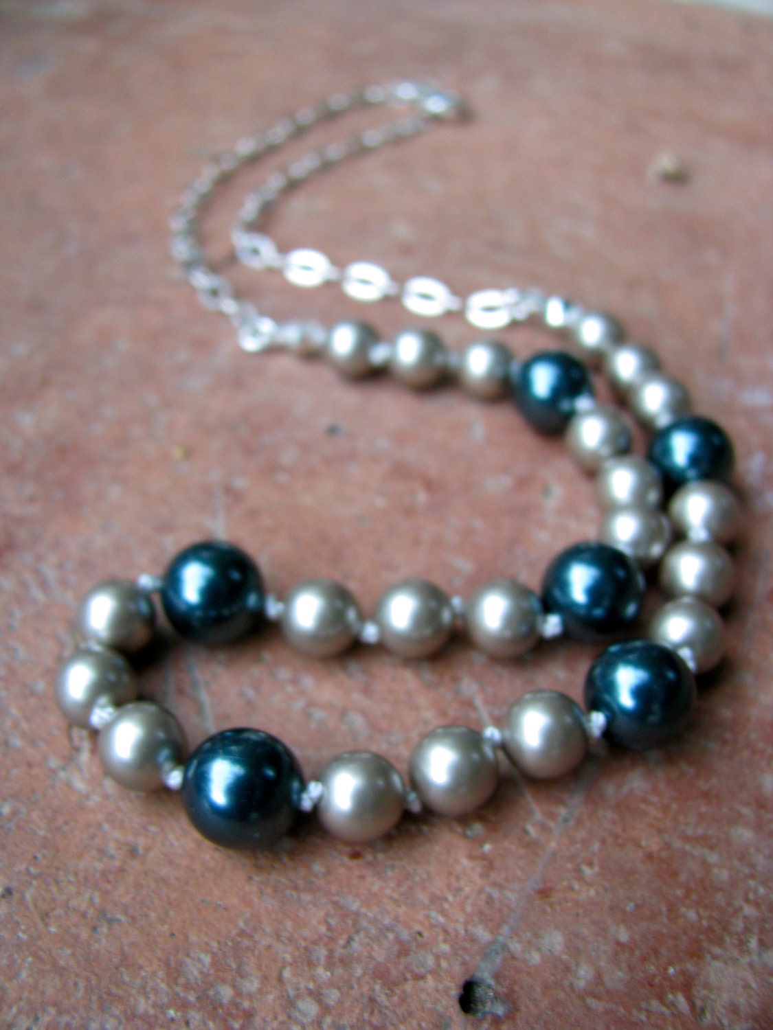 Hand Knotted Swarovski Crystal Pearl Necklace Mixed with Sterling Silver Chain