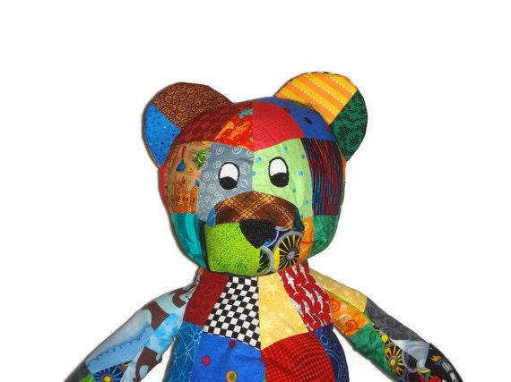 Patchwork Bear Stuffed Animal - Perfect for Boy or Girl - Ready to Ship