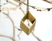 3d Rhombus Vintage Cut Brass - Geometric Modern Necklace