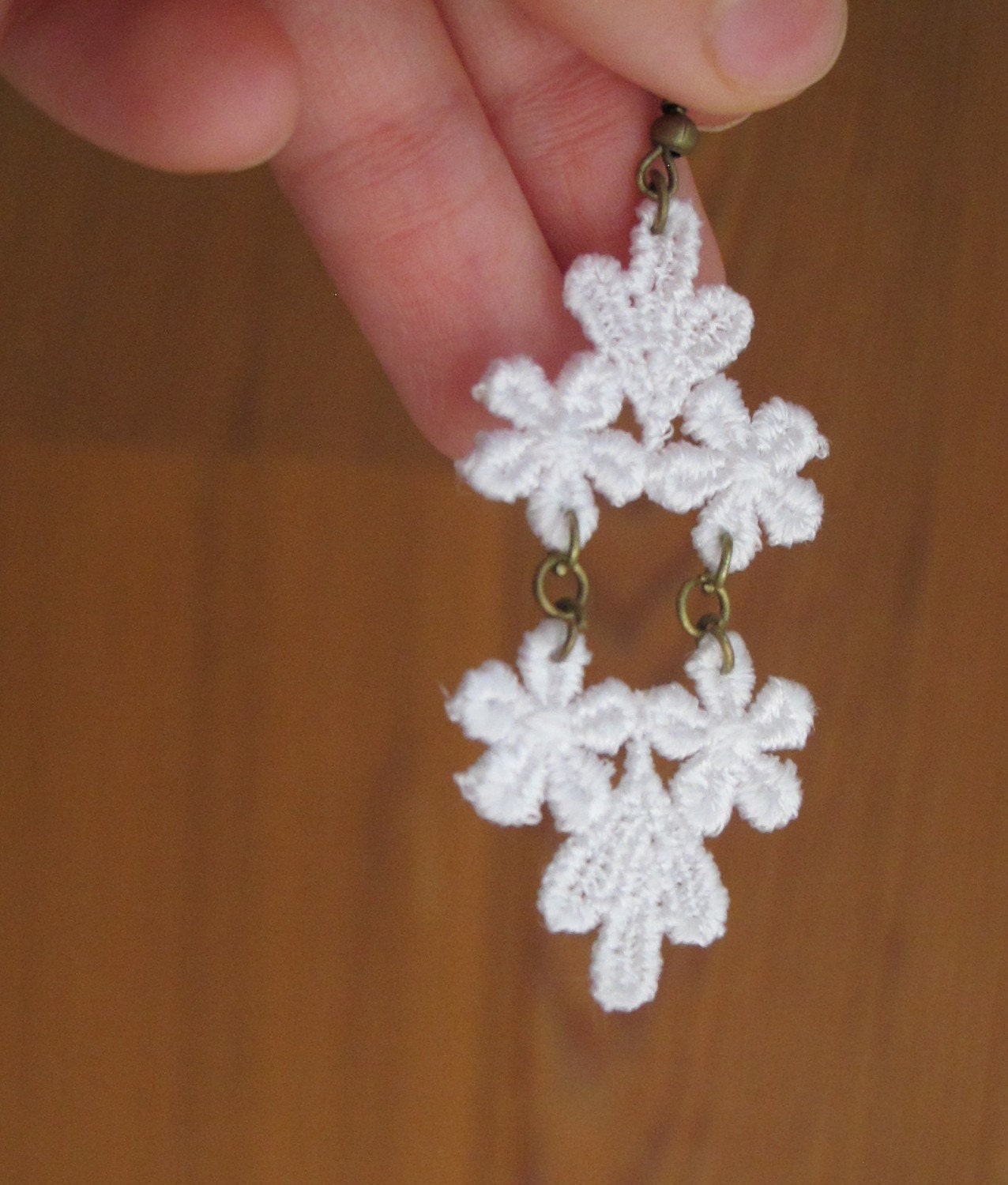 Lace Earrings - Mirror White Flowers