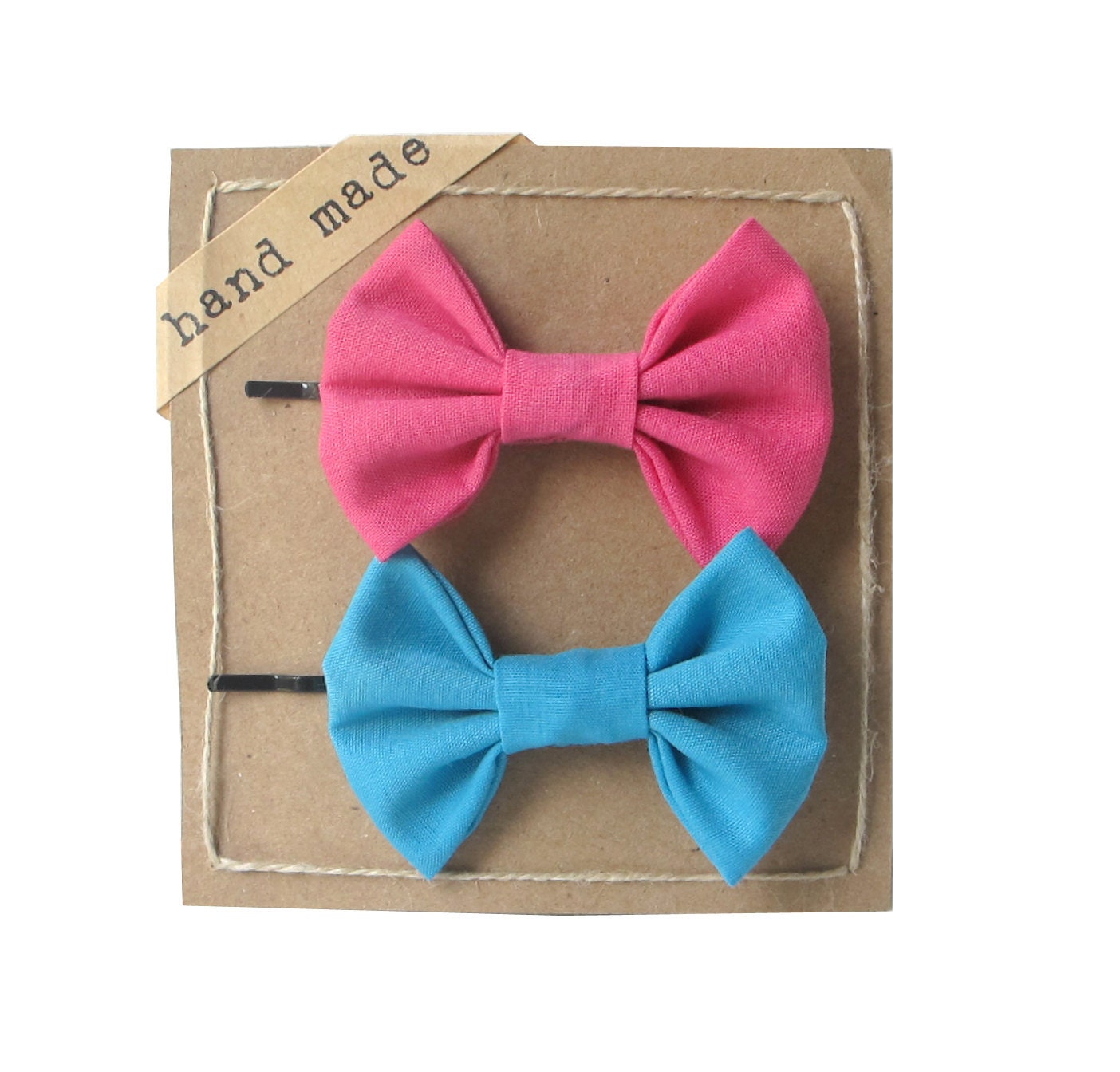 Pink and Blue - Hair bows - Set of Two Bobby Pins